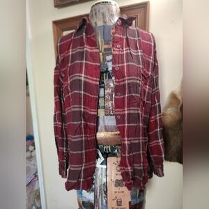 Max Studio Burgundy and Cream Plaid Shirt
